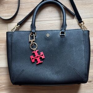 Tory Burch Elegant Black Tote with Gold Accents